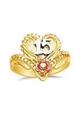 superb three color gold 15 years heart ring